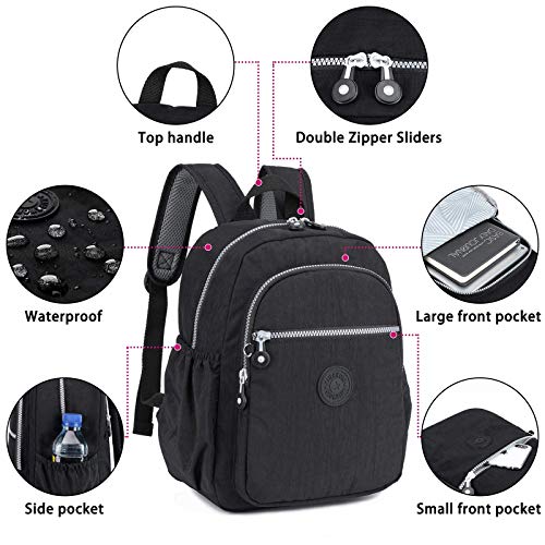 Small Nylon Backpack Mini Casual Lightweight backpack(Black)