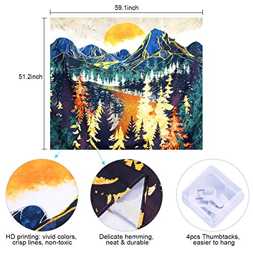 Mountain Tapestry Wall Hanging Forest Trees Art Tapestry Sunset Tapestry  (51.2 x 59.1 inches)