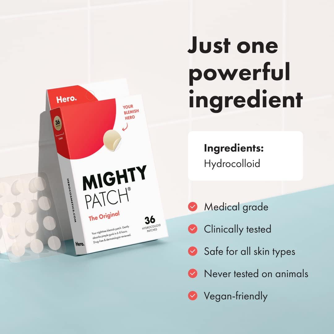 Mighty Patch Original from Hero Cosmetics - Hydrocolloid Acne Pimple Patch for Zits and (36 Count)