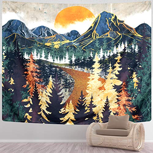 Mountain Tapestry Wall Hanging Forest Trees Art Tapestry Sunset Tapestry  (51.2 x 59.1 inches)