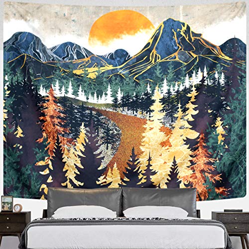 Mountain Tapestry Wall Hanging Forest Trees Art Tapestry Sunset Tapestry  (51.2 x 59.1 inches)