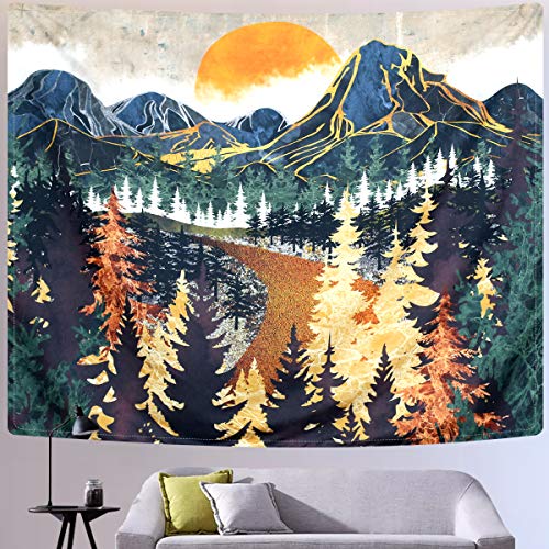 Mountain Tapestry Wall Hanging Forest Trees Art Tapestry Sunset Tapestry  (51.2 x 59.1 inches)