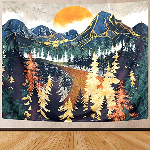 Mountain Tapestry Wall Hanging Forest Trees Art Tapestry Sunset Tapestry  (51.2 x 59.1 inches)