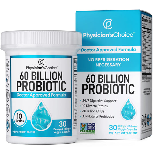 Probiotics 60 Billion CFU - 10 Strains + Organic Prebiotics - Digestive & Gut Health - Supports Occasional Constipation, Diarrhea, Gas & Bloating - For Women & Men - 30ct
